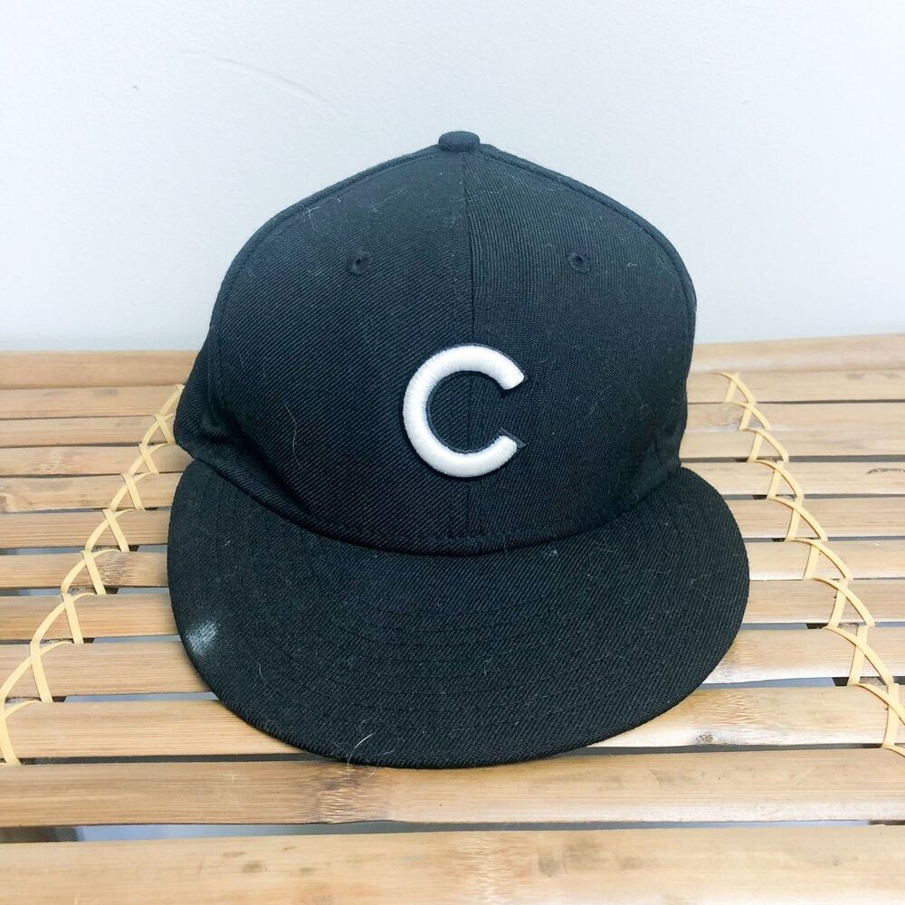 New Era Black Wool Cubs Embroidered Flat bill Hat 7.5